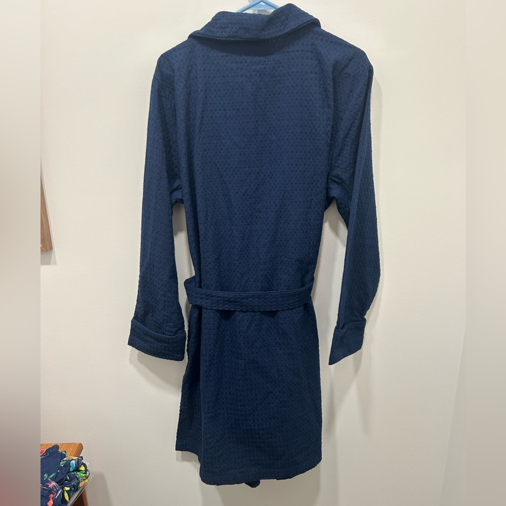 Land’s End Robe Women's XL Navy Waffle Resort Mid-Length Tie Front - Picture 6 of 8